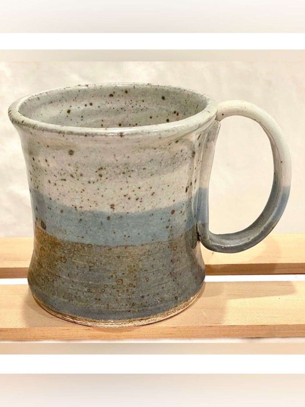 💥3/$50 Artisan Signed Handcrafted Ceramic Mug with Blue and Brown Stripes |EUC